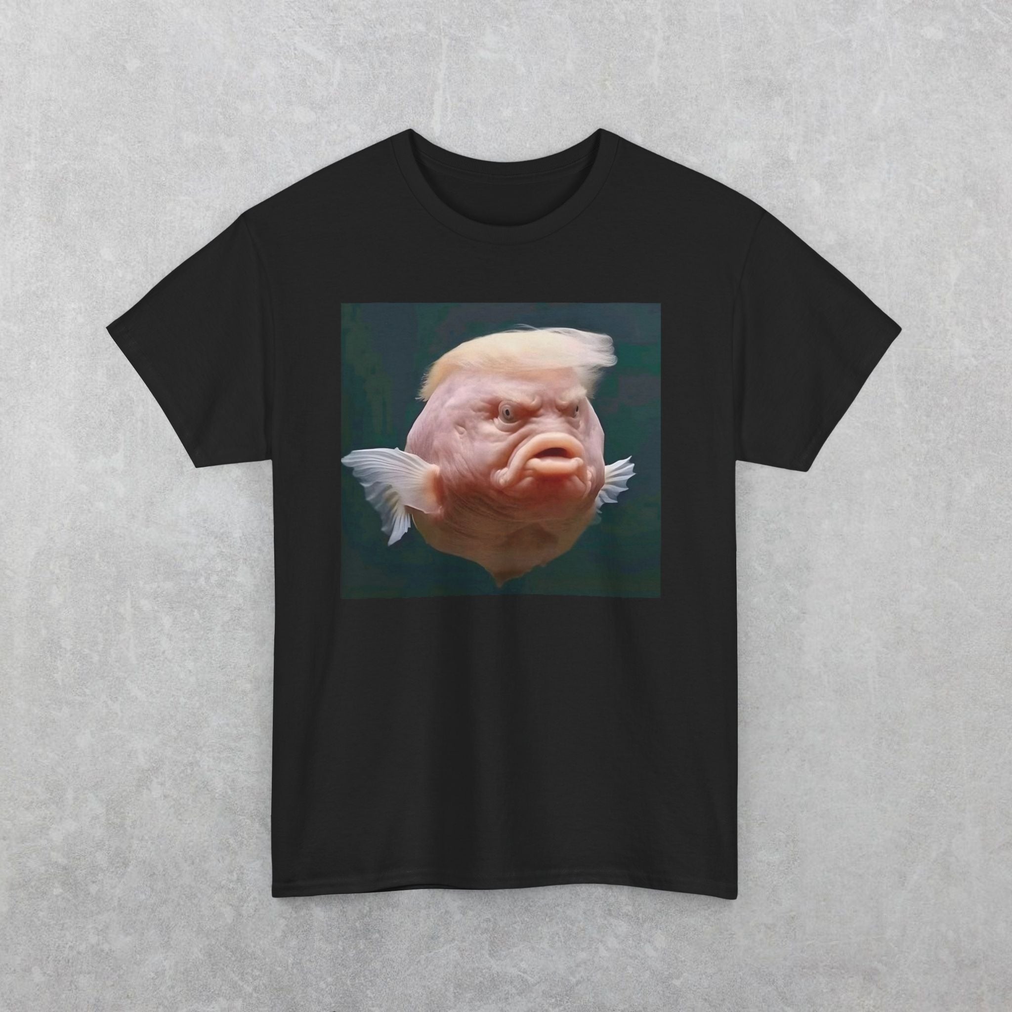 Funny Donald Trump Fish Parody Heavy Cotton Tee with Quirky Fish Design, Humor Shirt, Gift for Fish Lovers, Birthday Present, Graphic Tee